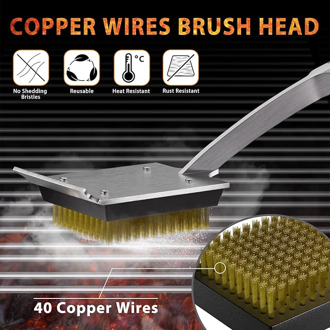 ENLOY 2-Pack Copper Wire Grill Brush Replacement Heads, Grill Brush and Scraper Replacement Head with 8 Screws & Screwdriver, BBQ Cleaning Replacement Brush Head with Protective Cover & for Most Grill