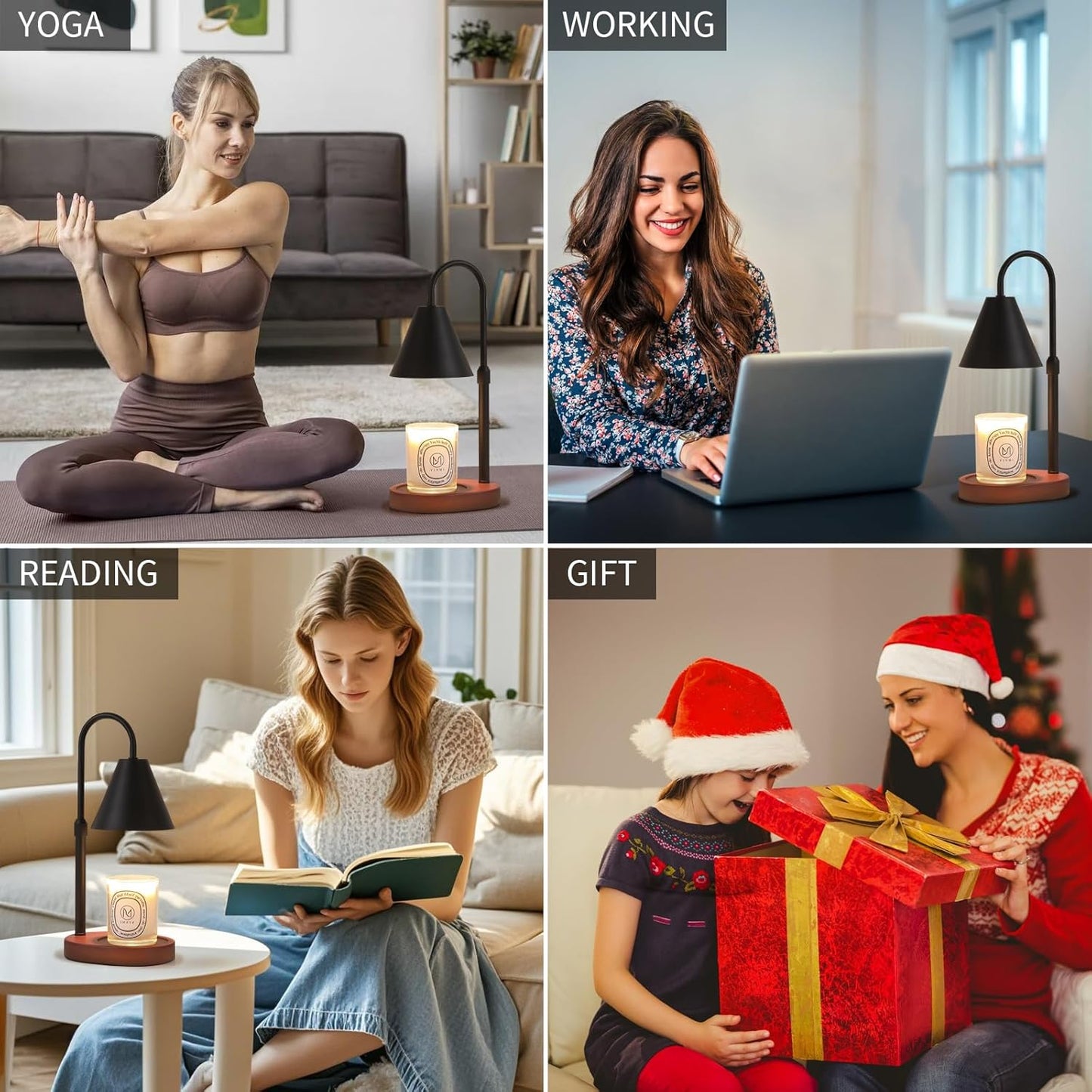 Black Candle Warmer Lamp with Timer and Dimmer,Mother's Day/Birthday/Christmas Gifts for Mom/Wife,Electric Wax Melt Warmer,Home Decor,Scented Jar Lamp,Adjustable Height,with 2 Bulbs