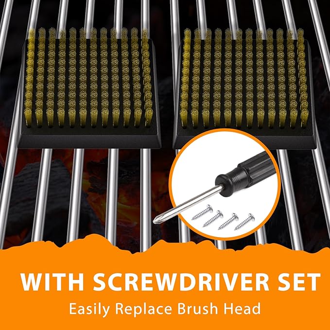ENLOY 2-Pack Copper Wire Grill Brush Replacement Heads, Grill Brush and Scraper Replacement Head with 8 Screws & Screwdriver, BBQ Cleaning Replacement Brush Head with Protective Cover & for Most Grill