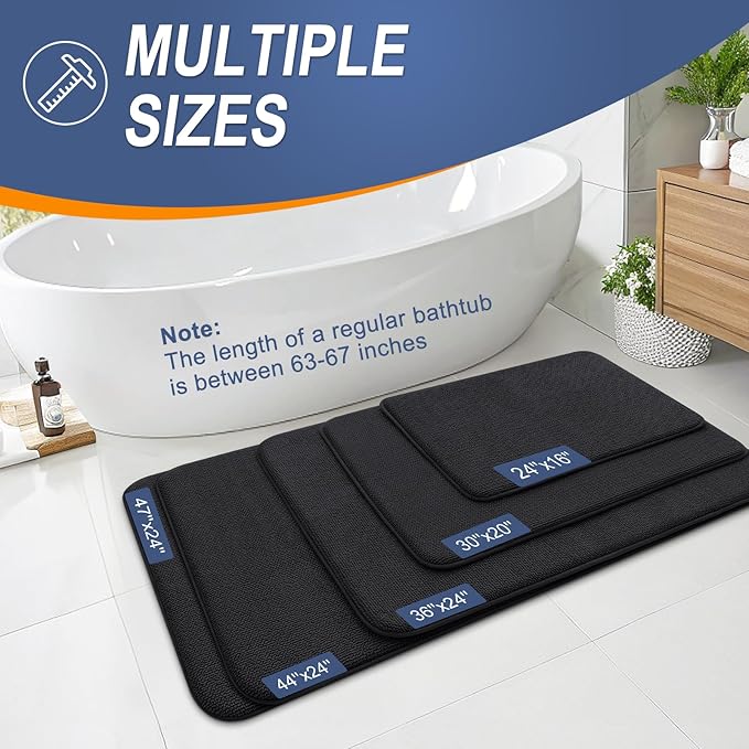 OLANLY Thick Memory Foam Bath Mat Rug 59x20, Extra Soft Absorbent Bathroom Rug, Quick Dry Bath Mats, Non-Slip, Machine Washable Carpet for Bathroom, Tub and Shower, Home Decor Accessories, Black