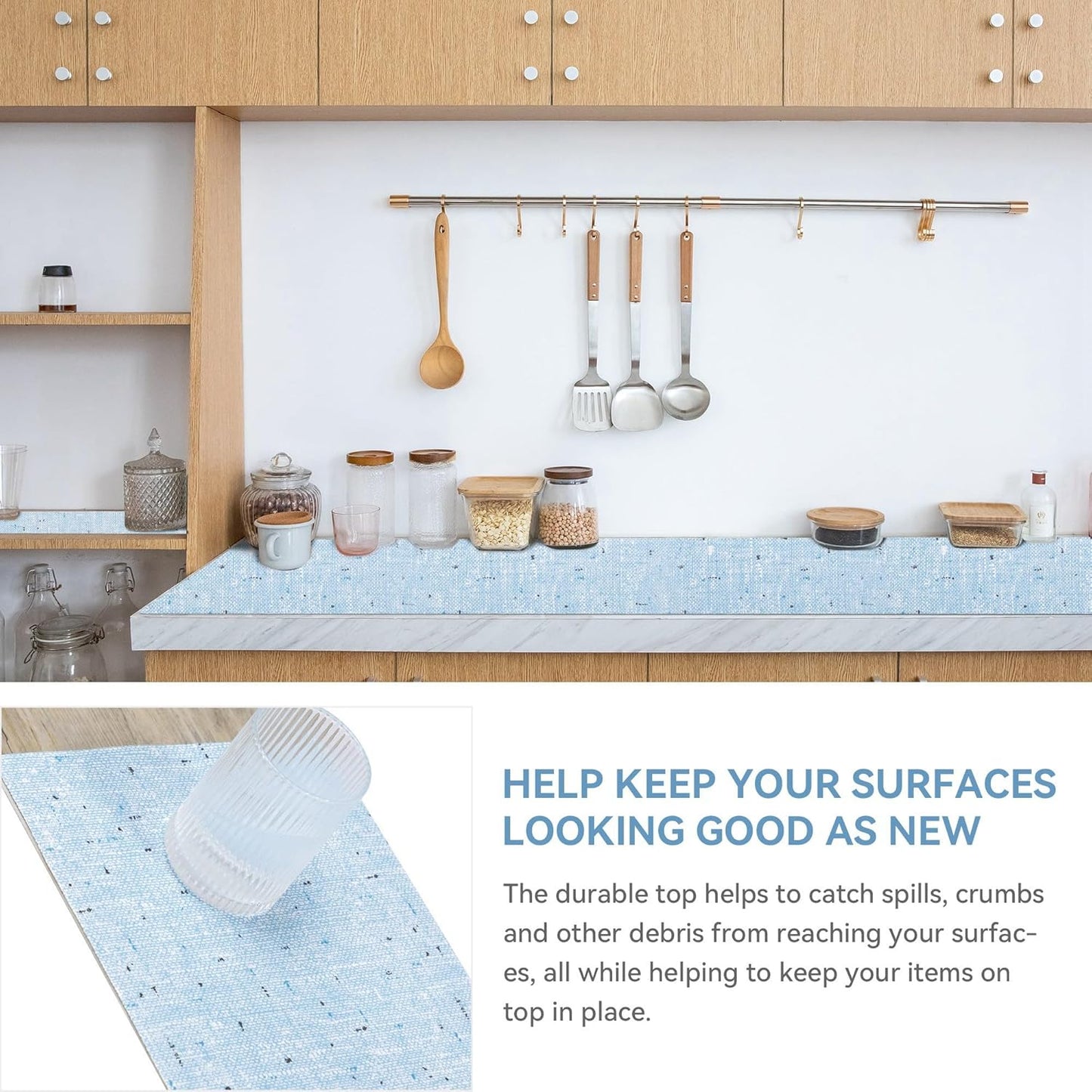 Shelf Liner 18" W x 96" L Cabinet Liners Non Adhesive, Drawer Liners Non Slip Kitchen Mat Waterproof Oil-Proof for Kitchen Cabinet, Shelves, Refrigerator, Storage, Easy to Trim