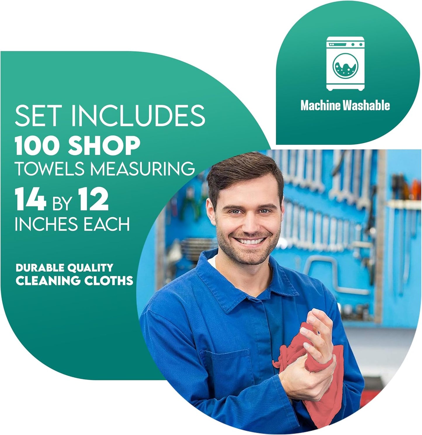 ZUPERIA Cotton Shop Towel – Multipurpose Cleaning Cloths (14" x 12" - Pack of 300 - Red) Reusable Shop Rags for Automobiles, Industrial, Restaurants, Garage, and Homes