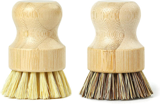 Jungle Culture Kitchen Dish Scrubber Set of 2 • Bamboo Dish Brush for Washing Pots, Pans, Dishes & Plates • Natural Bristle Wooden Brushes for Washing Up • Zero Waste Firm & Soft Eco Scrub Brush