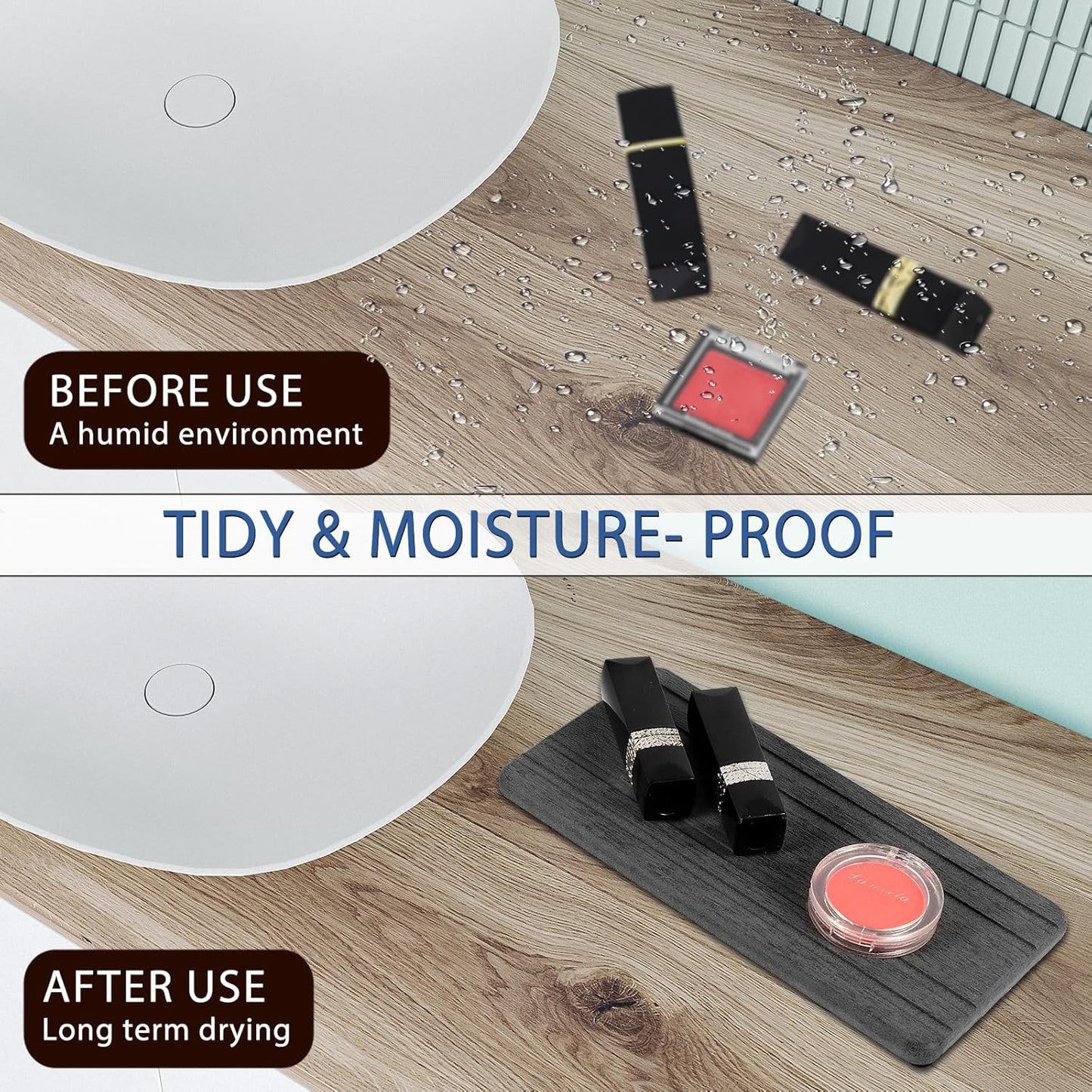 3PCS Water Absorbing Stone Tray, DryingNeat Diatomite Stone Sink Tray, Instant Dry Sink Coasters, Kitchen Sponge Hand Soap Holder, Countertop Fast Drying Counter Trays,8 * 4inch and 4 * 4inch