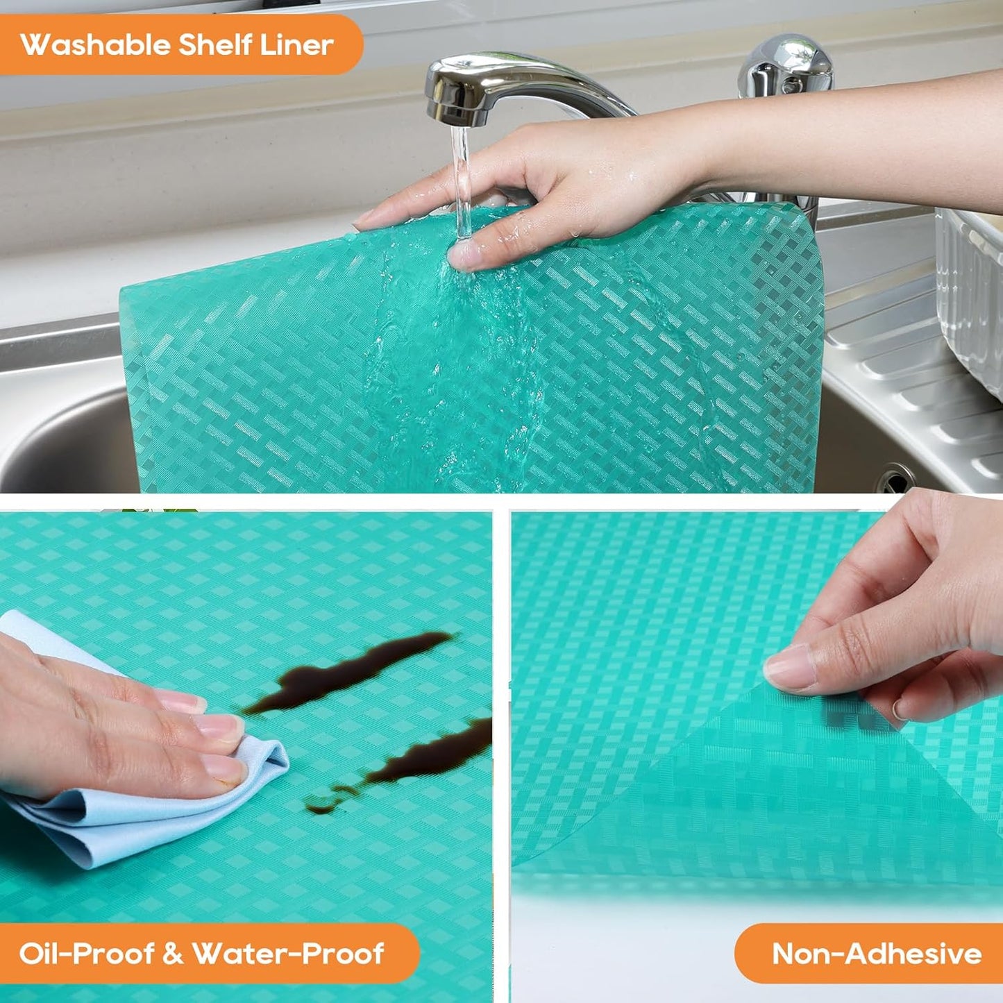 Blue Shelf Liners for Kitchen Cabinets Refrigerator Liners Waterproof & Oil-Proof Kitchen Cupboard Liner Drawer Mats EVA Material Non Adhesive Fridge Liner for Shelves 17.5 x 157.4 Inches