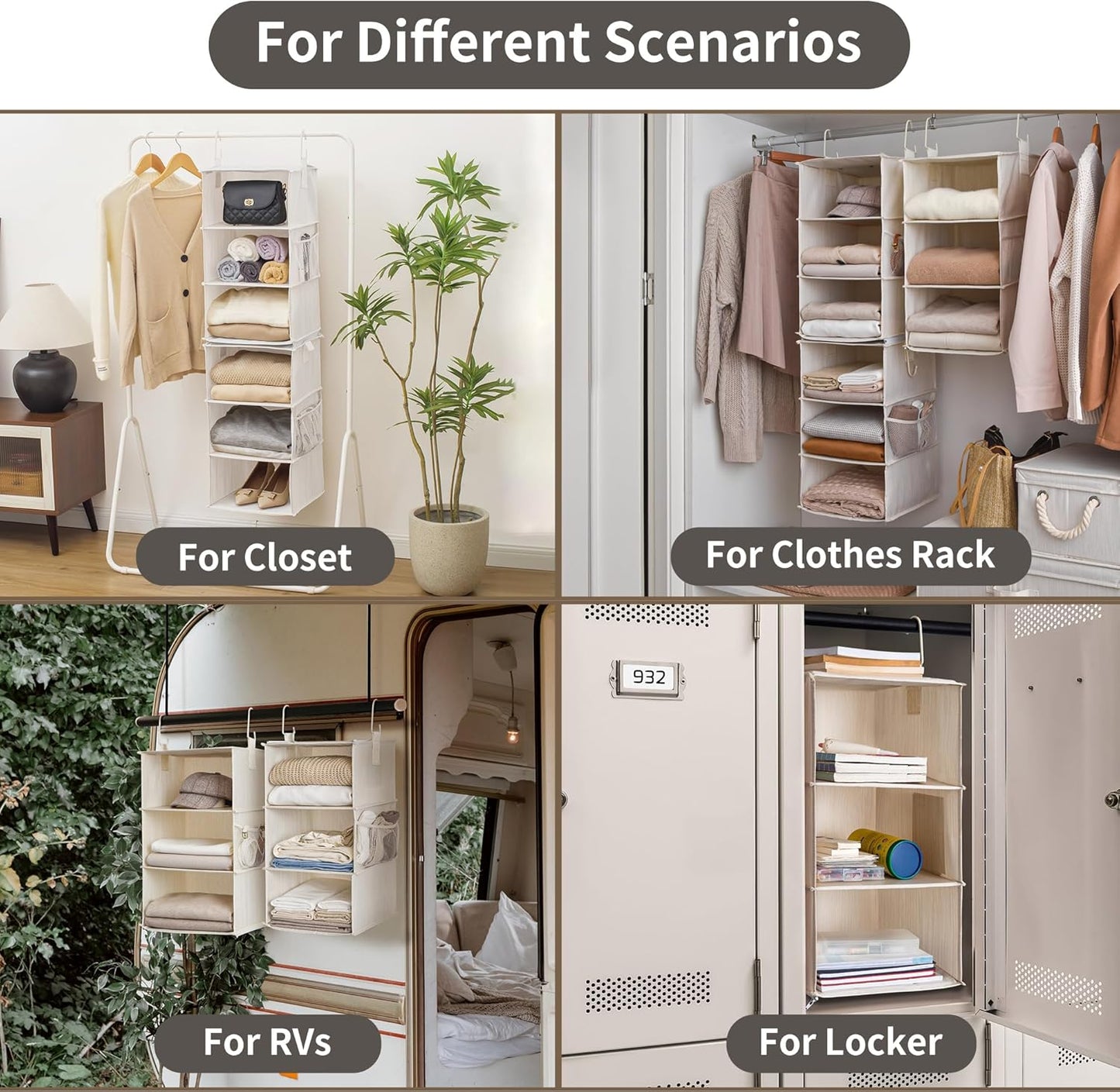 StorageWorks 6-Shelf Closet Organizers, Two 3-Shelf Separable Hanging Shelves for Closet, 12" D x 12" W x 48 ¼"H, Mixing of Beige, White & Ivory