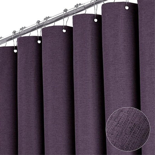 BTTN Extra Long Shower Curtain - 72x84 Inches Long Linen Textured Heavy Duty Fabric Shower Curtain Set with 12 Plastic Hooks, Tall Luxury Simple Waterproof Cloth Shower Curtains for Bathroom - Purple