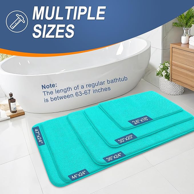 OLANLY Thick Memory Foam Bath Mats Rugs 36x24, Extra Soft Absorbent Bathroom Rug, Quick Dry Bath Mat, Non-Slip, Machine Washable Carpet for Bathroom, Tub and Shower, Home Decor Accessories, Teal