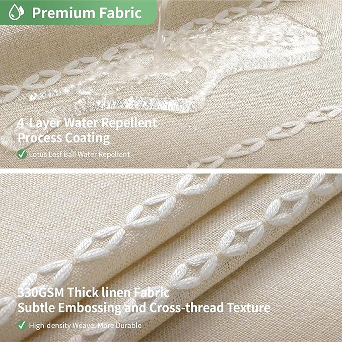 No Hook Extra Long Shower Curtain Set with Snap-in Liner,Linen Textured Thick Striped Fabric with Tassels,Boho Chic Modern Farmhouse Bathroom Curtain,Water-Repellent,Cream/Beige,71x86