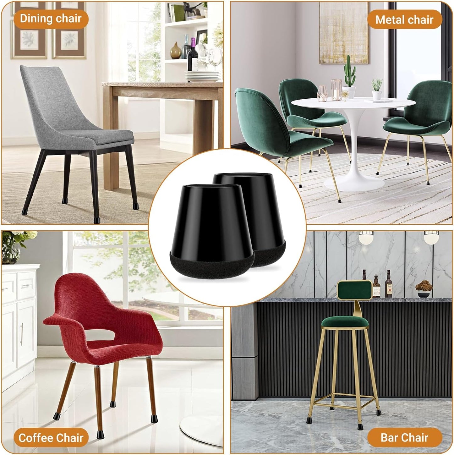 24 PCS Silicone Chair Leg Floor Protectors Medium Fit (1"-1.2") Rubber Felt Furniture Pads Chair Legs Caps/Covers for Hardwood Floors, Tile from Scratches & Reduce Noise - Round, Black