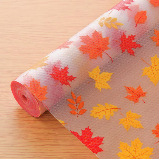 Cooyes Fall Maple Leaf Shelf Liner, Non-Adhesive Waterproof Drawer Liner, Easy-to-Cut EVA Shelf Paper for Kitchen Cabinets, Refrigerator, Cupboard, and Dresser, Fall Kitchen Decor (Pumpkin Orange)