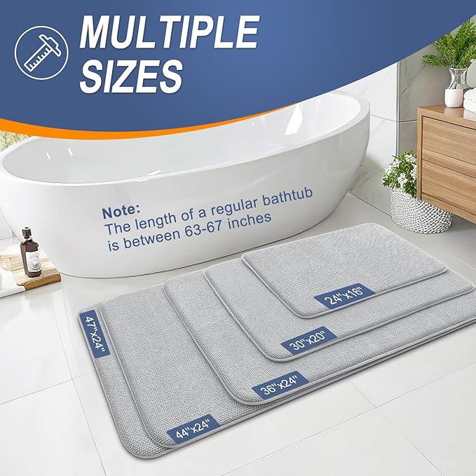 OLANLY Thick Memory Foam Bath Mats Rugs 50x30, Extra Soft Absorbent Bathroom Rug, Quick Dry Bath Mat, Non-Slip, Machine Washable Carpet for Bathroom, Tub and Shower, Home Decor Accessories, Light Grey