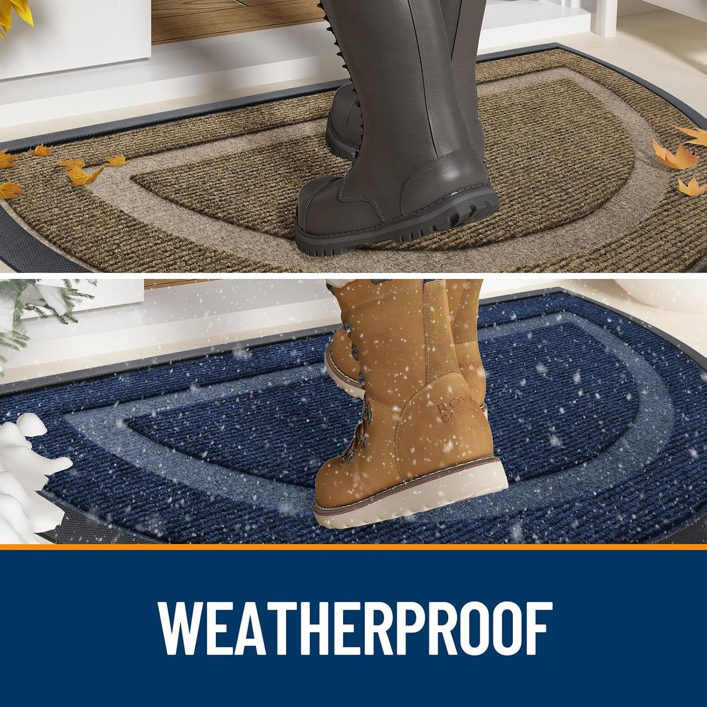 OLANLY Half Circle Door Mat Indoor Outdoor Entrance Welcome, Waterproof All-Season, All-Weather Doormat, Sturdy Natural Rubber, Low Profile, Easy Clean Patio Porch Entryway Mat, 36x24, Black