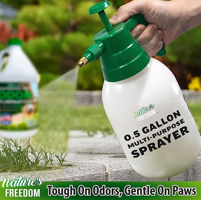 Nature's Freedom Outdoor Pet Odor Eliminator – Gallon Enzyme Cleaner with Pump Sprayer for Yard, Turf, Patios, Kennels, Concrete