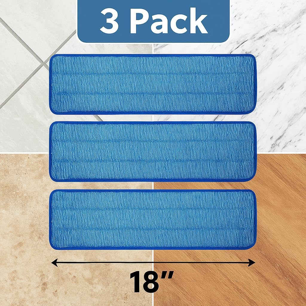 3 Pack Microfiber Pad Universal Commercial 17-18 Inch Head- Heavy Duty - Wet & Dry Commercial Cleaning Refills Reusable Mop Refills Fit for Most Microfiber Flat Mop System
