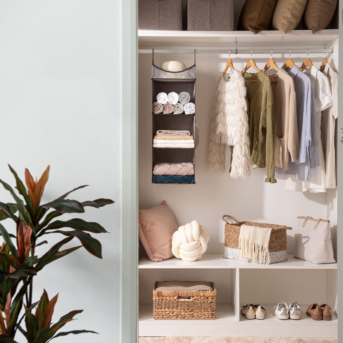 StorageWorks Hanging Closet Organizer, 3-Shelf Shelves with Top Shelf, 12" W x 12" D x 35 ¼"H, Mixing of Brown and Gray