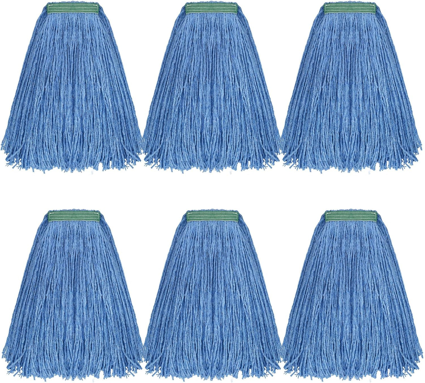 Matthew Cleaning 20oz 6Pack Cotton Floor Mop,Cotton Looped-Open String Heavy Duty String Refills, Universal Headband Blend,Mop Head Replacement for Home, Industrial and Commercial Use(Blue)