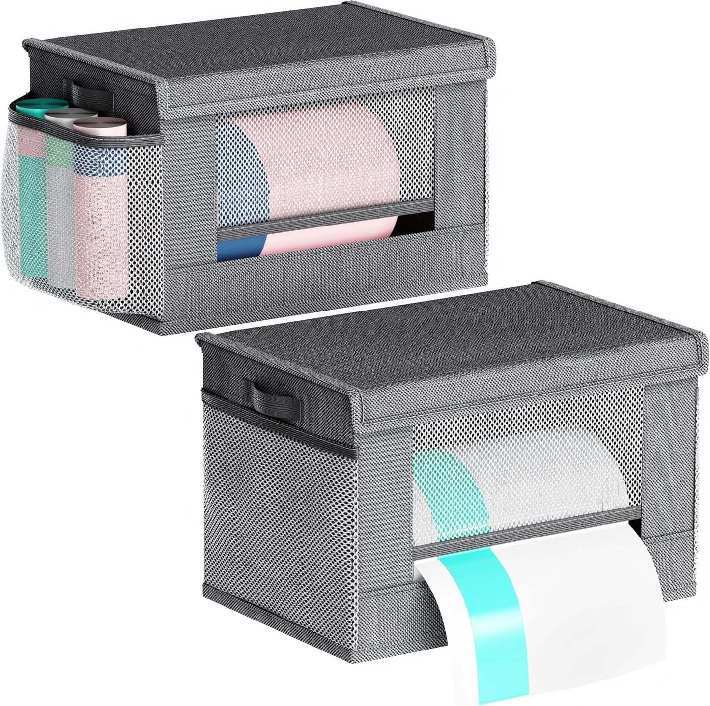 2 Pack Extra Large Trash Bag Holder Dispenser,Oxford Cloth Garbage Bag Storage Organizer with Mesh Pockets,Foldable Kitchen Trash Bag Holder Fits 33/30/13 Gallon Roll for Kitchen and Pantry