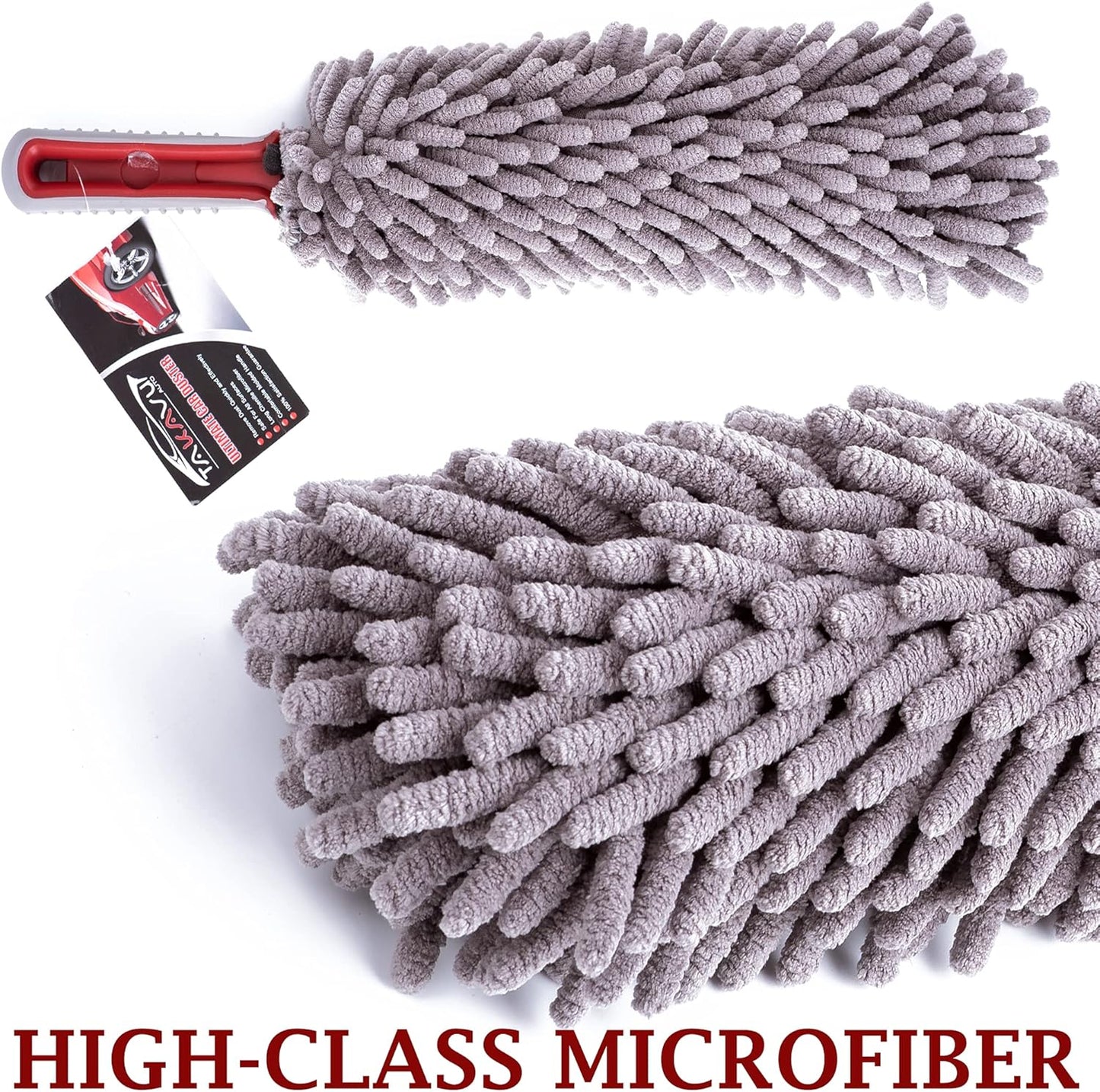 Car Duster Interior by TAKAVU, 360° Microfiber Fingers, Unbreakable Comfort Handle, Lint and Scratch Free, Include Microfiber Towel, for Car & Home Use, The Best Auto Accessories Gray