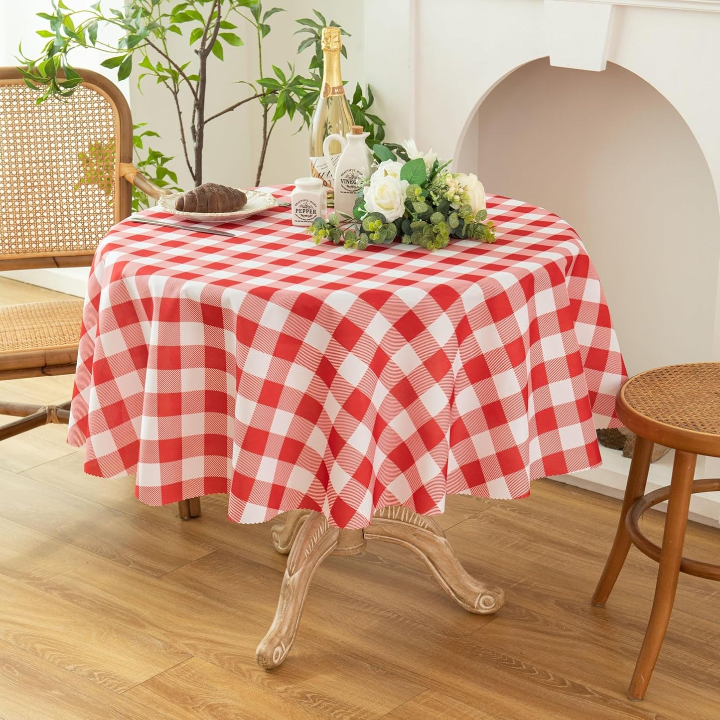 Waterproof Plaid Tablecloth Fabric - Round 50 Inch Classic Gingham Checker Table Cloth for Indoor/Outdoor Use - Buffalo Table Cover for Picnics, BBQs, and Parties