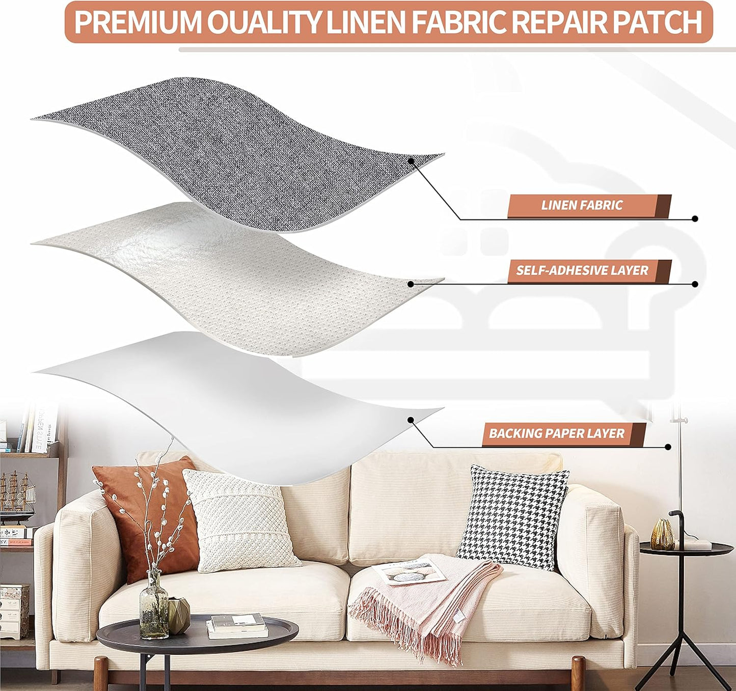 Fine Linen Fabric Patches, Self-Adhesive, Extra Large 12x40 Inch, Multi Color, for Sofa & Clothes Repair