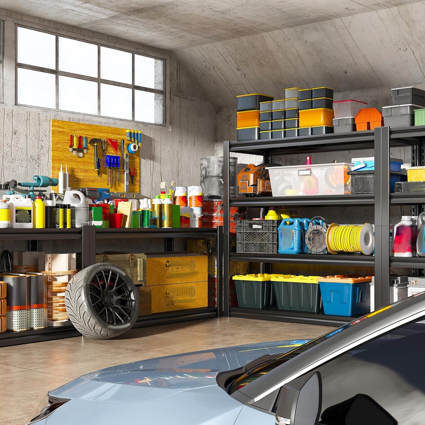 Raybee 40" W Garage Shelving Heavy Duty Storage Shelves 56.9" H Metal Shelving Heavy Duty Load 1600LBS Adjustable Metal Shelves for Storage for Pantry Kitchen 40" W x 19.1" D x 56.9" H 4 Pack