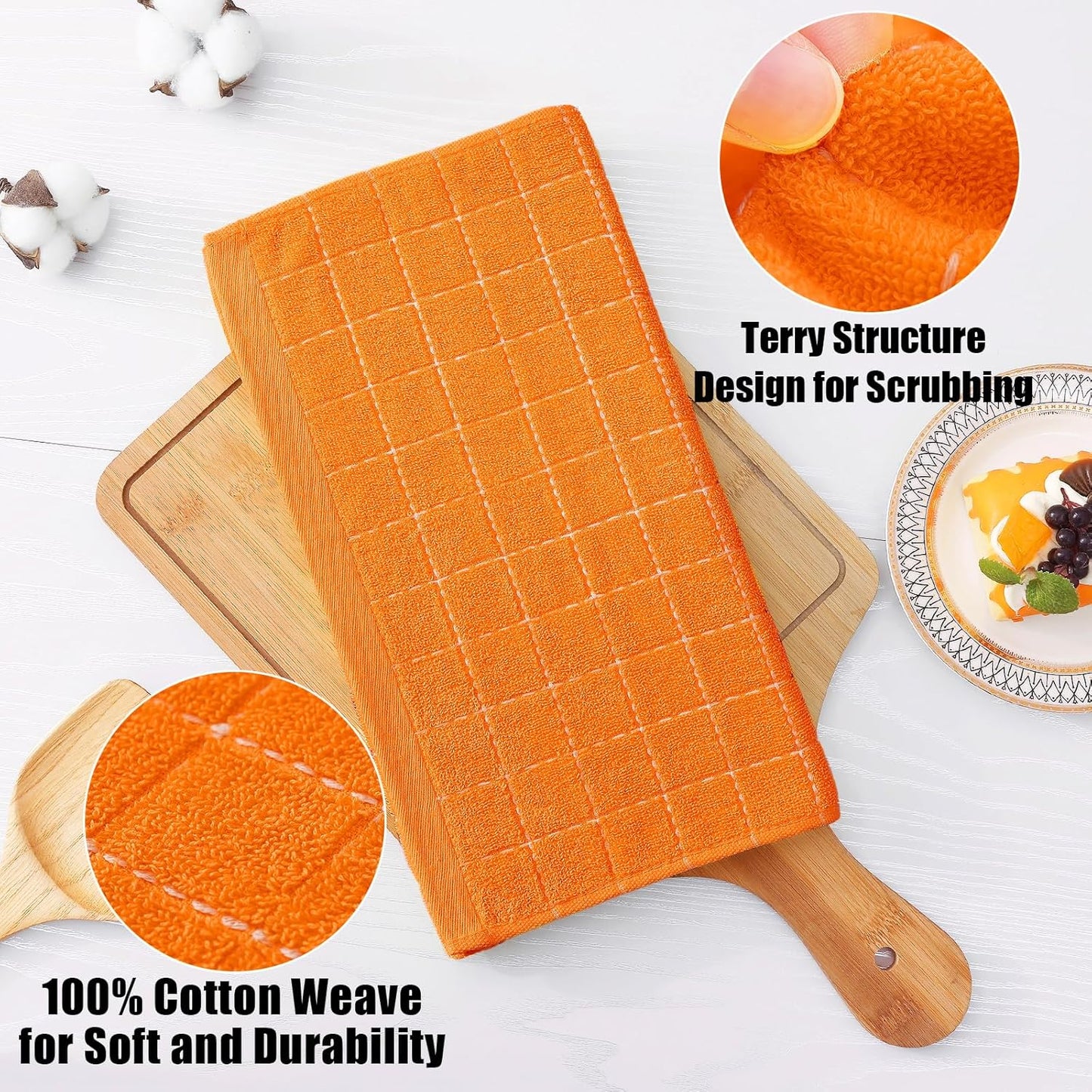 Homaxy 100% Cotton Terry Kitchen Dish Cloths, Ultra Soft and Absorbent Dish Towels for Kitchen, Perfect for Drying and Washing Dishes, 12 Pack, 12 x 12 Inches, Orange