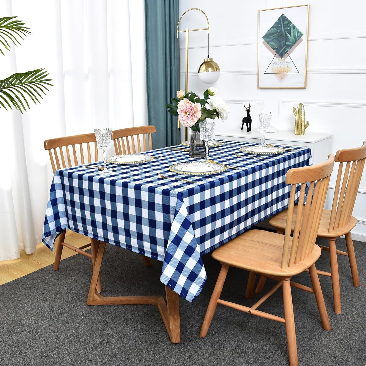 Water-Proof Plaid Tablecloth 58x144 inch for Rectangular Tables - Wrinkle Proof Printing Striped Table Cloth - Durable Kitchen & Table Linens for Banquet Dinner Home Patio