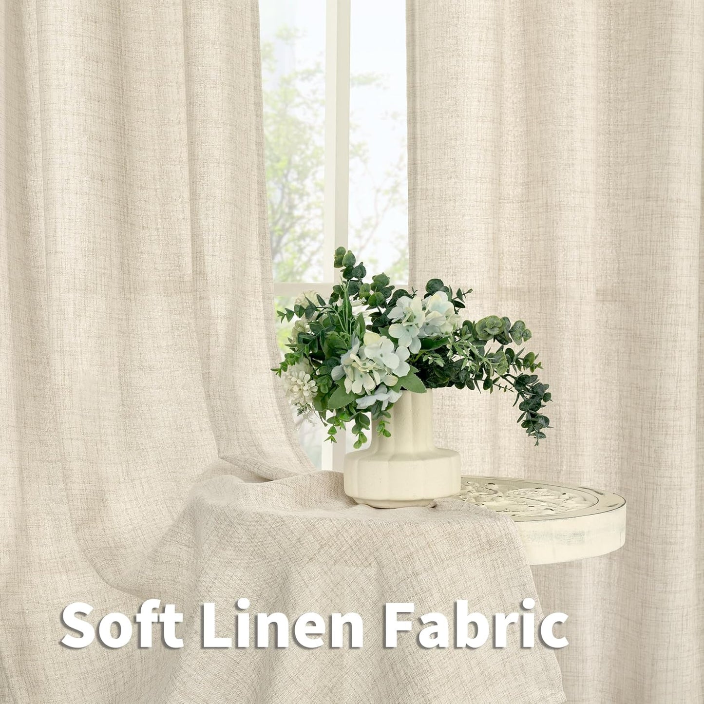 YoungsTex Extre Long Linen Curtains 102 Inch Length for Living Room, Semi Sheer Window Drapes with Rod Pocket Back Tab Light Filtering for Farmhouse Bedroom, 2 Panels, 52 X 102 Inch