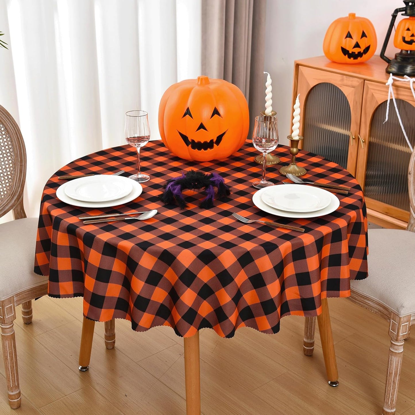 Waterproof Plaid Tablecloth Fabric - Round 58 Inch Classic Gingham Checker Table Cloth for Indoor/Outdoor Use - Buffalo Table Cover for Picnics, BBQs, and Parties