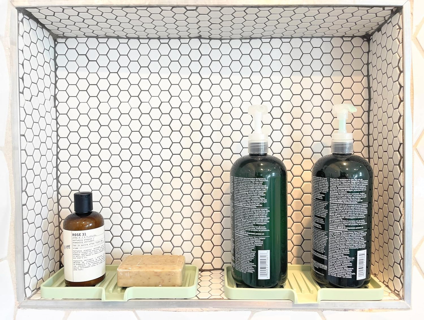 Happitasa Silicone Soap Dish Tray and Sponge Holder with Drain Chute, Pack of 2 | Bathroom and Kitchen Sink Organizer Caddy (Mocha, 5.2"x4", 7.2 Ounces)