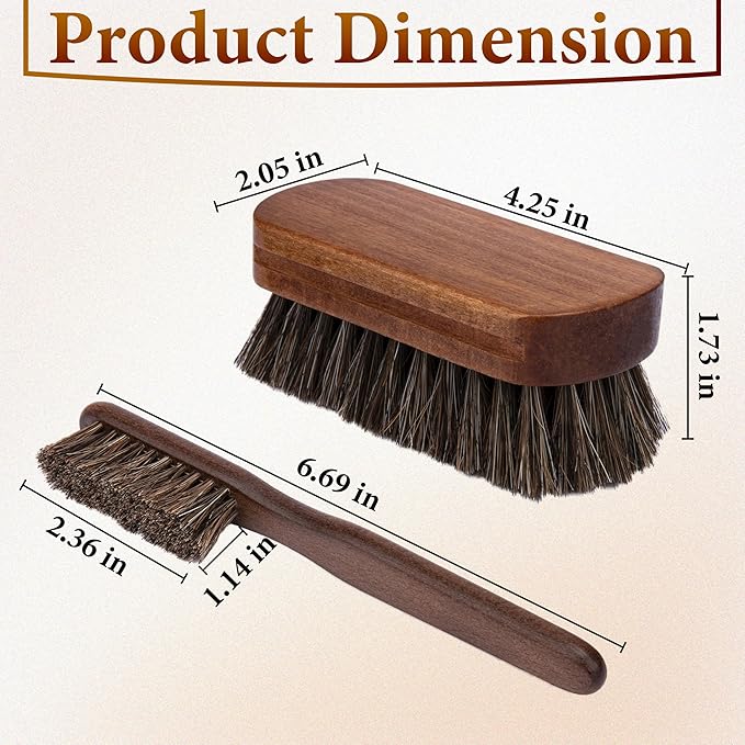 2 PCS Leather Brush Car Detailing, Horse Hair Brush, Upholstery Brush for Cleaning, Car Interior Brush, Carpet Brush for Car Detailing, for Car Interior Seat, Carpet, Upholstery, Furniture and Shoes