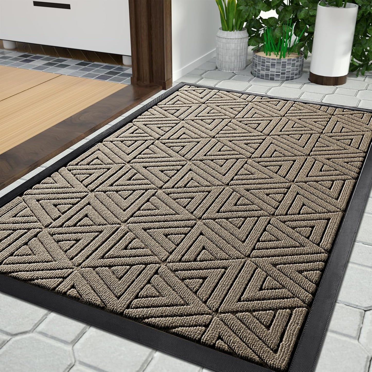 Yimobra Outdoor Mats for Front Door 29.5x17, All-Weather Waterproof Non-Slip Outdoor Door Mat Outside Eentrance, Garage/Patio Entryway Indoor Doormat, Easy Clean, Beige