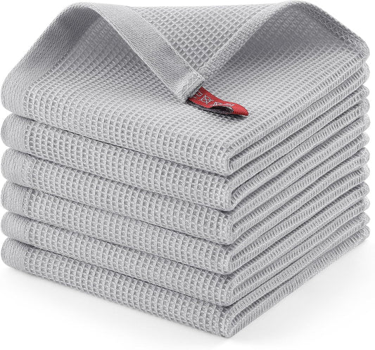 Homaxy 100% Cotton Waffle Weave Dish Cloths - 6 Pack Soft and Absorbent Dish Towels - 12 x 12 Inches Quick Dry Dish Rags - Light Grey