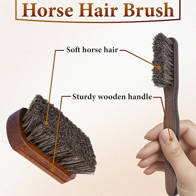 2 PCS Leather Brush Car Detailing, Horse Hair Brush, Upholstery Brush for Cleaning, Car Interior Brush, Carpet Brush for Car Detailing, for Car Interior Seat, Carpet, Upholstery, Furniture and Shoes