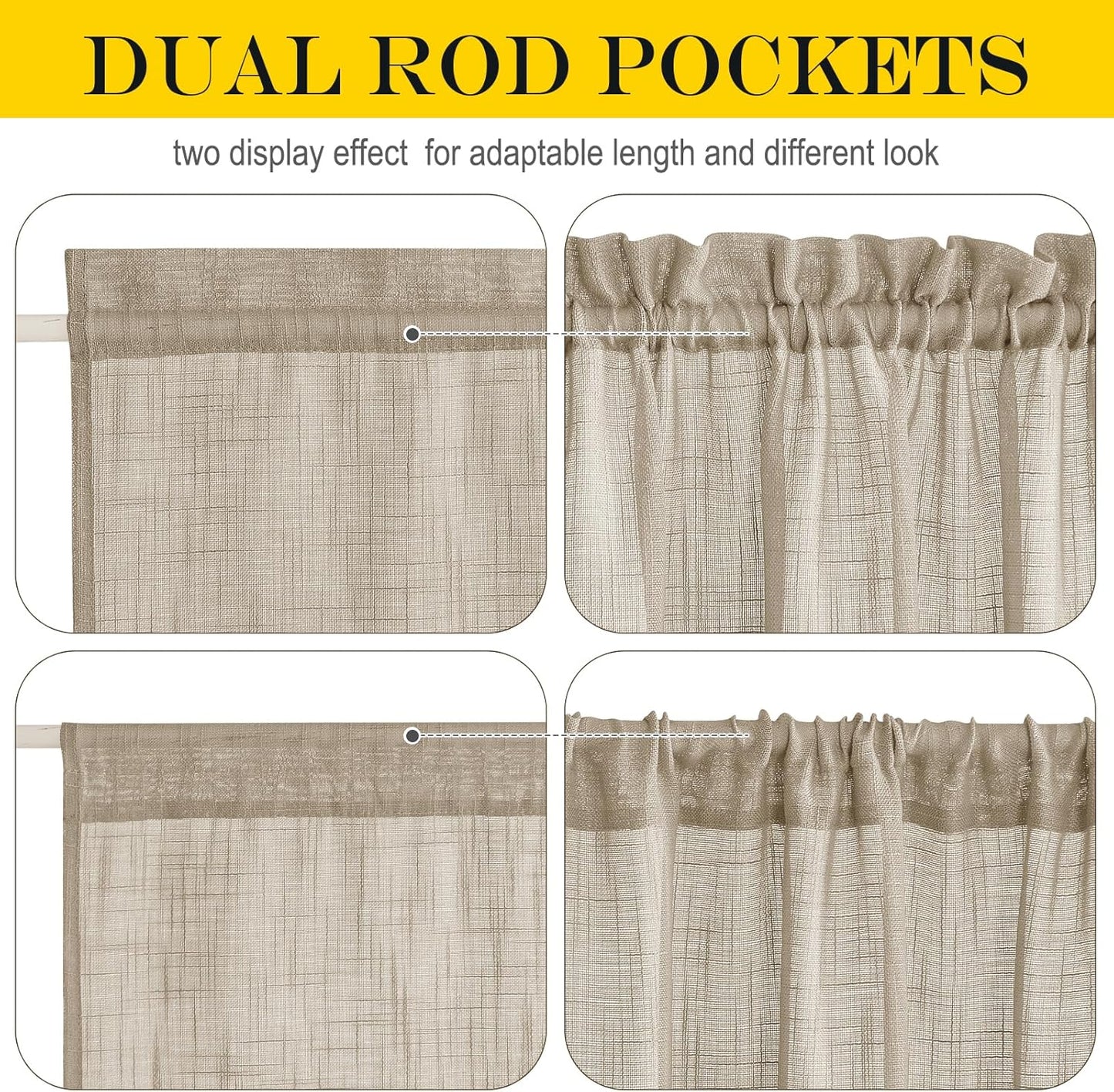 NICETOWN Sheer Door Panel Curtain - Semi Voile Linen Weave French Door Decor Privacy Protection Window Curtain for Sliding/Patio (W52 x L72, 1 Tie Backs + 1 Panel, Taupe)