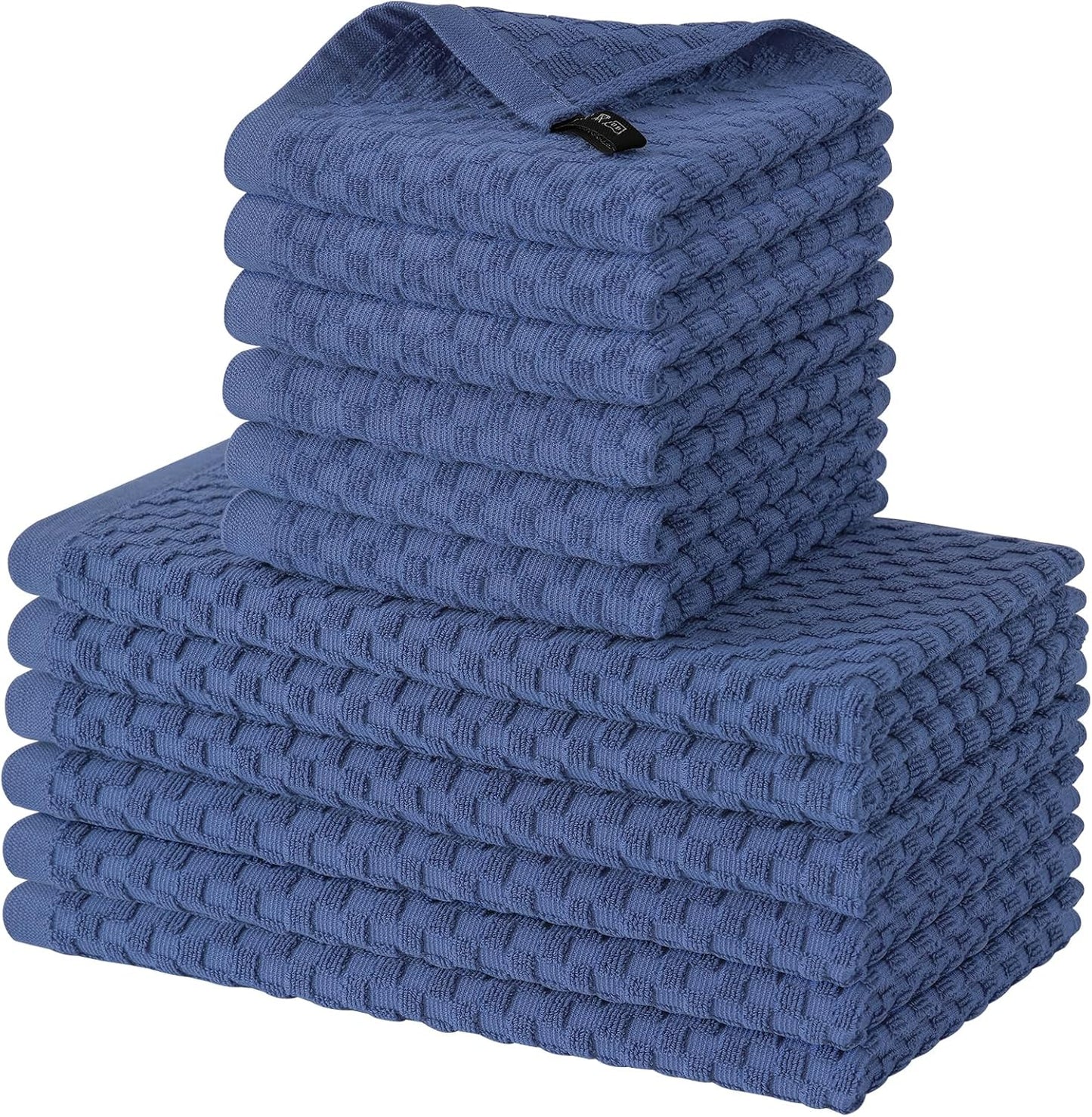 Fintale 100% Cotton Kitchen Towels and Dishcloths Set, 12 x 12 & 15 x 25 Inches, Set of 12 Bulk Super Soft and Absorbent Terry Cloth Dish Towels, Quick Drying Hand Towels with Hanging Loop, Navy Blue