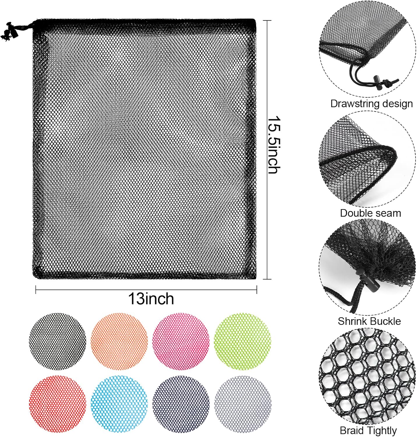 iMucci 13"X15.5" 24Pcs Mesh Laundry Drawstring Bag Nylon Drawstring Gym Bag with Cord Lock Closure