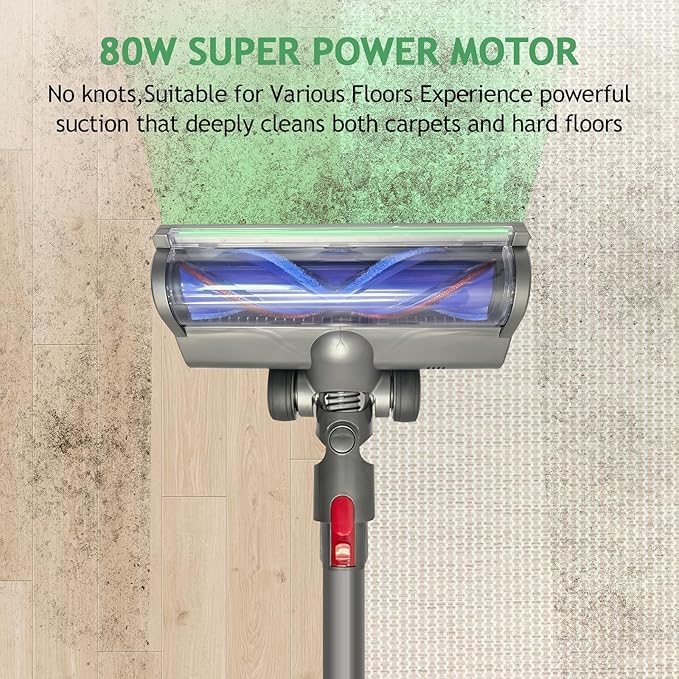 Vacuum Head Hardwood Floor Attachment for Dyson Cordless Vacuum V7 V8 V10 V11 V15 G5 V8 slim, Replacement Cleaner Head full-area LED Green Light, Quick-Release Design for Hard Floor Short Pile Carpets