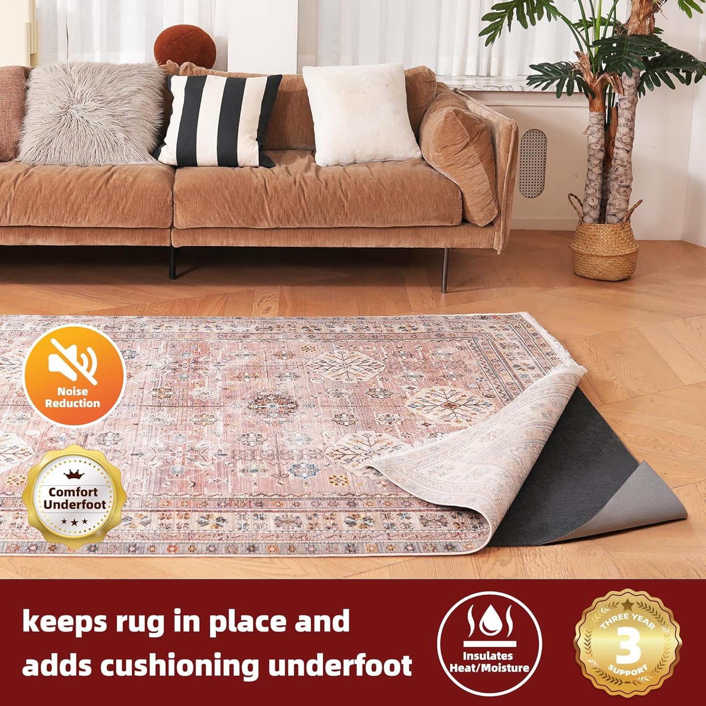 BAGAIL Felt and Natural Rubber Backing Rug Pads 1/4” Thick, Round 8 Ft Non Slip Carpet Gripper Keep Rugs in Place, Under Area Rug Protective Cushioned Pads, Carpet Runners, Hardwood Floors Protection