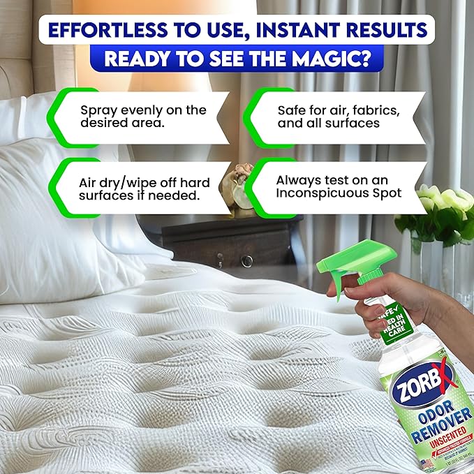 ZORBX Unscented Odor Remover Spray 32 oz - Perfect Solution for Strong Odor - Advanced Trusted Formula & Fast-Acting Odor Eliminator for Dog, Cat, Puppy