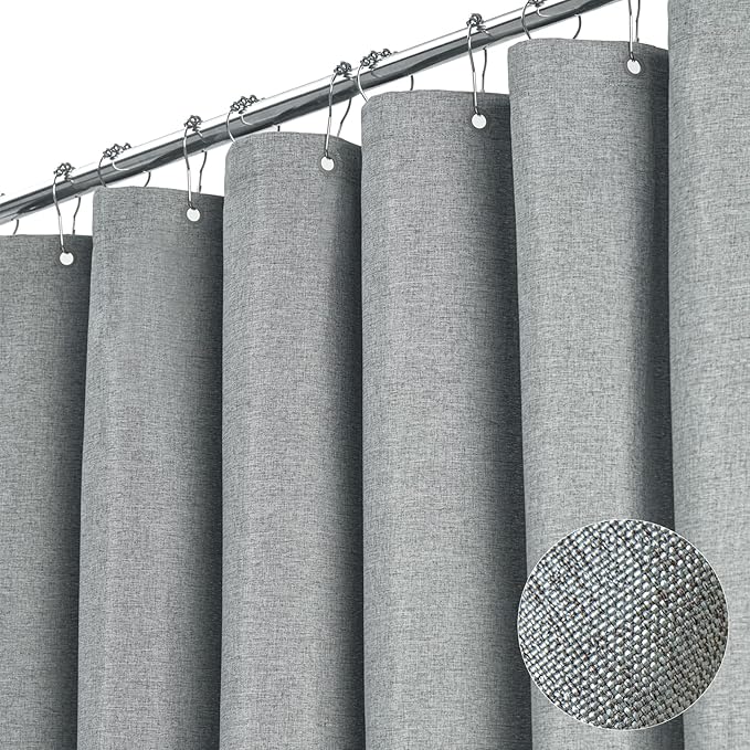 BTTN Stall Grey Fabric Shower Curtain, 230GSM Linen Textured Heavy Duty Cloth Shower Curtain Set with Hooks, Waterproof Neutral Weighted Luxury Decorative Shower Curtains for Bathroom(Gray, W36xH72)