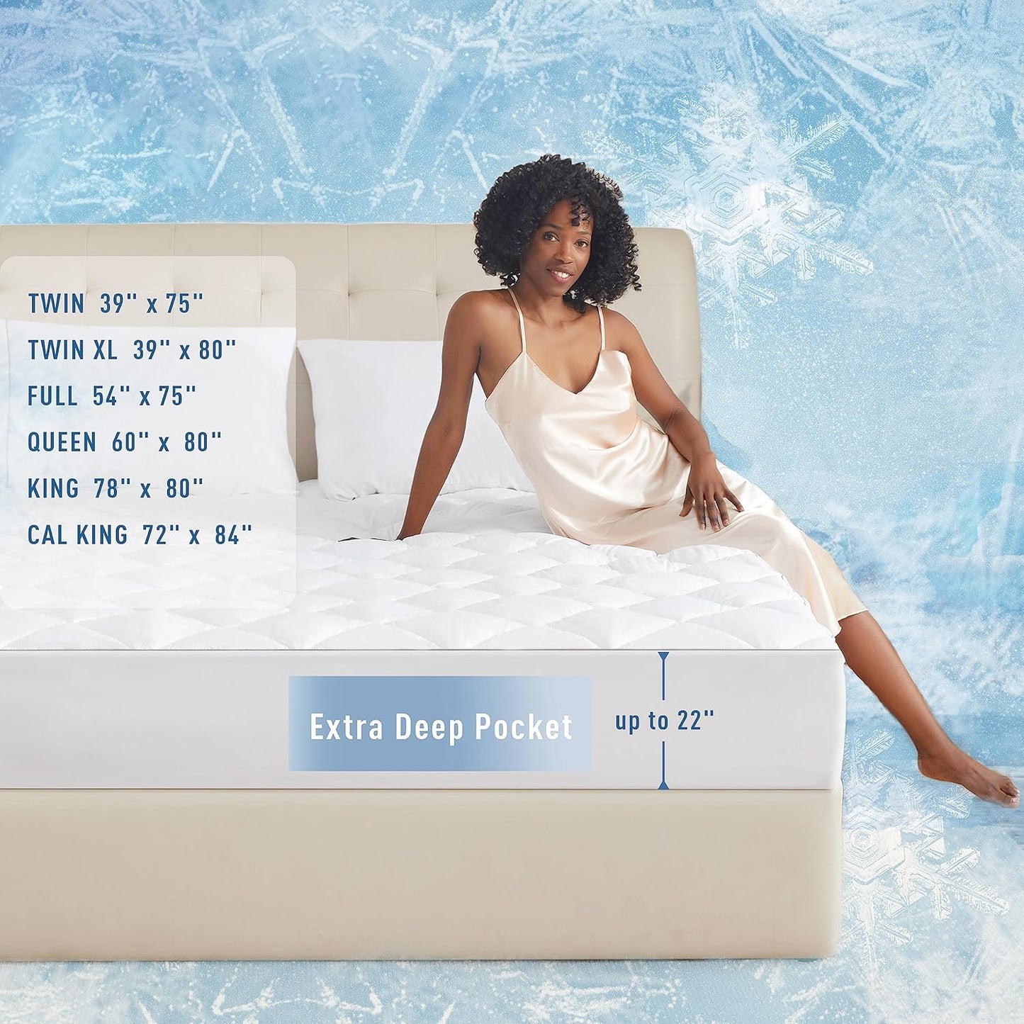 Sunflower Full Chill Soft Cooling Mattress Pad, Full Size, White, Waterproof, Deep Pocket, Machine Washable