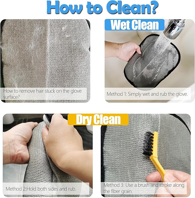 Five-Finger Pet Hair Removal Glove, Electrostatic Dog and Cat Hair Remover, Resuable and Washable Pet Hair Cleaning Tool for Furniture, Couch, Clothes, Carpet, Bedding...Black, 1 Piece