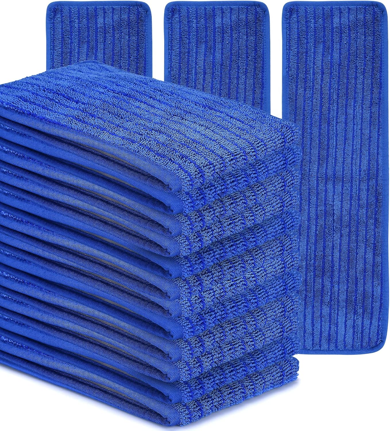 Matthew 18'' Microfiber Mop Replacement Pads for Wet Dry Reusable Mops Floor Home Commercial Cleaning Refills, Machine Washable Compatible with Bona Mop&Any Microfiber Flat Mop System Blue (12 Pack)