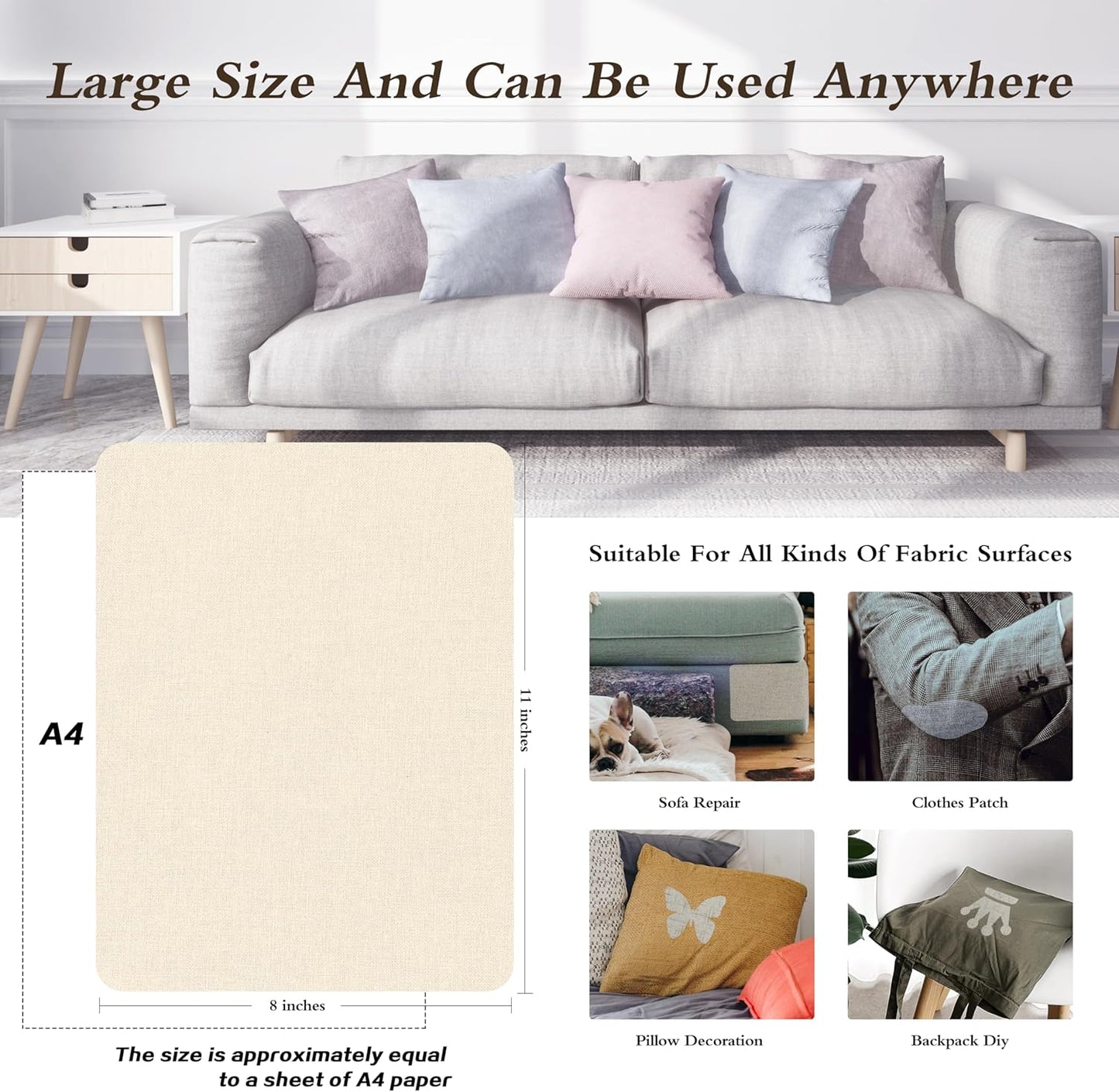 KING MOUNTAIN Fine Linen Repair Patches, Self-Adhesive, Off White, 8" x 11", Multi Color, Can Be Used for Linen Sofa and Clothes Repair