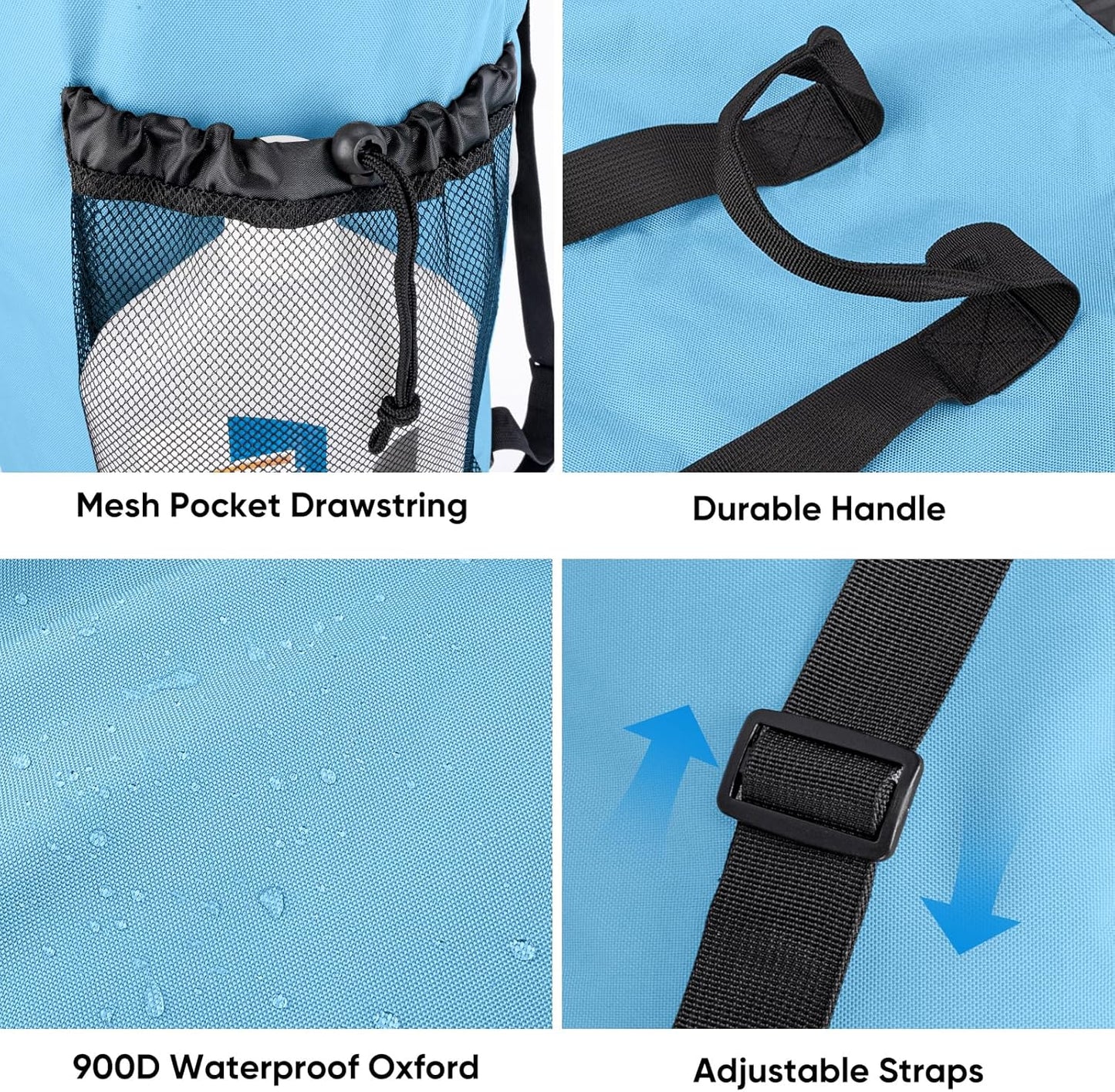 BALEINE 150L Laundry Bag Backpack, 900D Oxford Fabric Large Travel Laundry Bags with Shoulder Straps and 2 Mesh Pockets for College Dorm, Apartment, Laundromat (Blue, 150L)