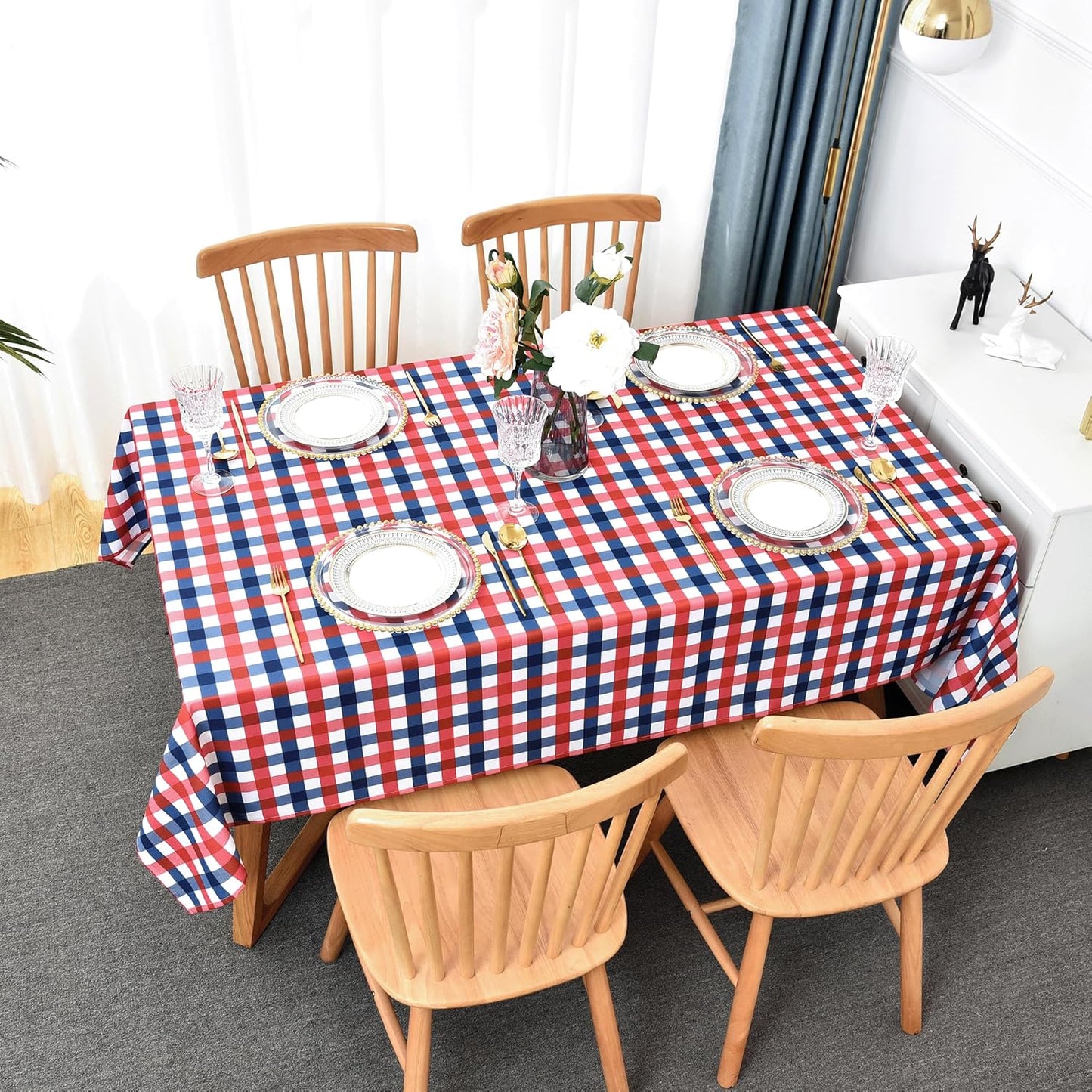 Classic Gingham Buffalo Tablecloth Fabric - Oblong 90x156 Inch Water Proof Checkered Table Cloth for Indoor Outdoor - Table Cover for Birthday, Picnics, BBQs, and Parties