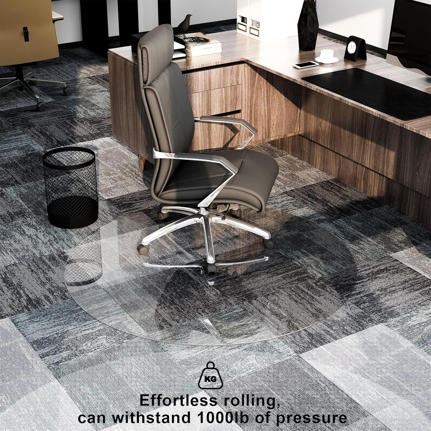 GLSLAND Round Tempered Glass Floor Mat - 55" Office Chair Mat for Carpet Clear Glass Mat 1/5" Thick for Hardwood Floor/Carpeted Floors