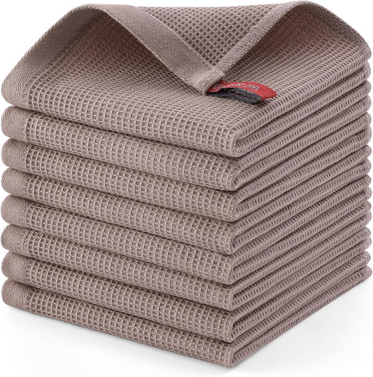 Homaxy 100% Cotton Waffle Weave Dish Cloths - 8 Pack Soft and Absorbent Dish Towels - 12 x 12 Inches Quick Dry Dish Rags - Brown